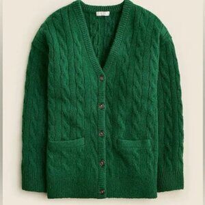 NWT J.Crew Emerald Green Cable Knit Holiday Cardigan Sweater